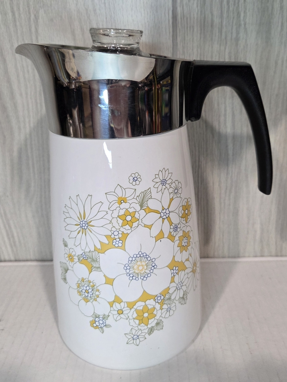 CORNING WARE White Daisy Bouquet 10 Cup Coffee Percolator 4-PC Vintage Pretty EC